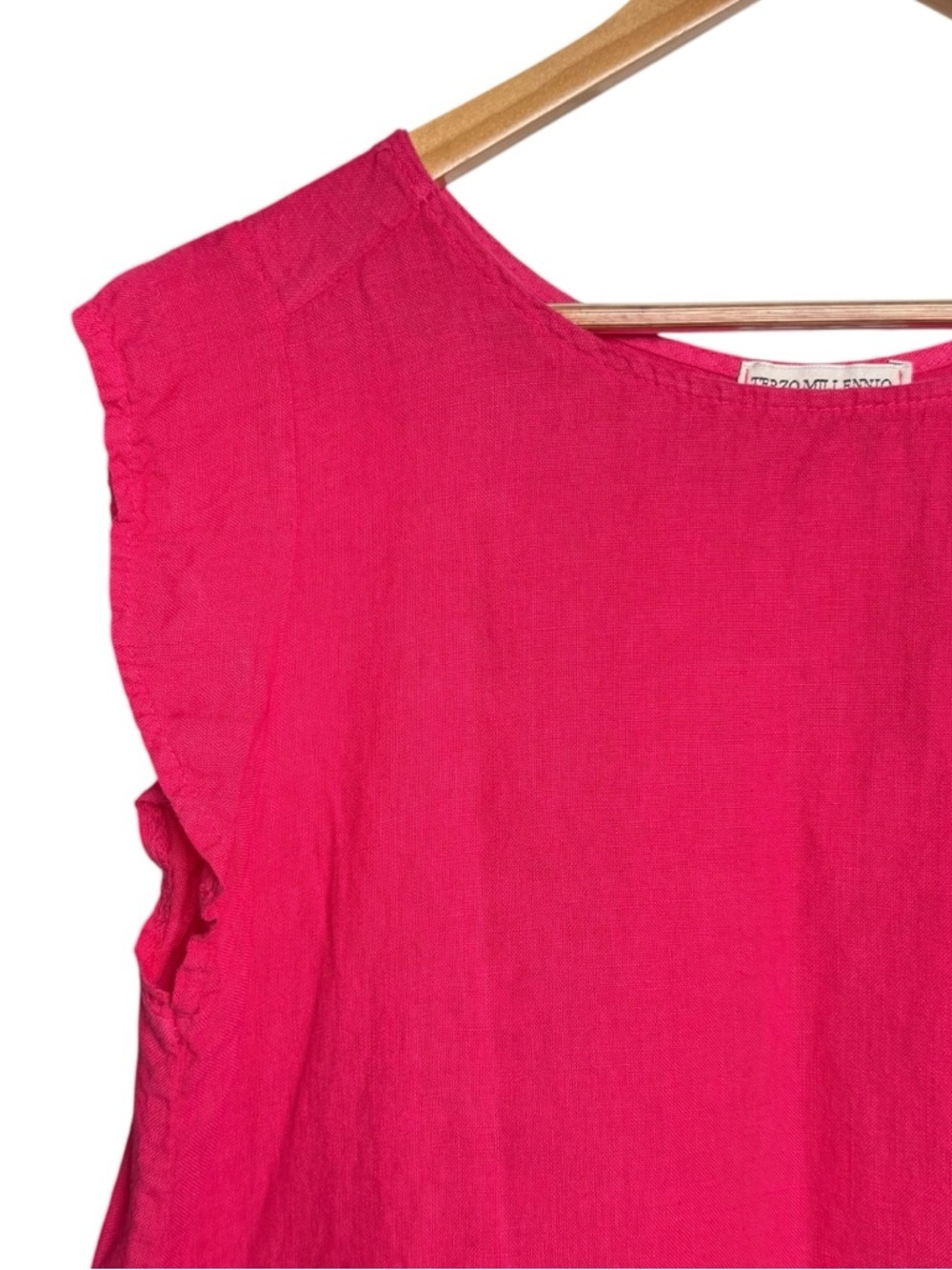 Terzo Millennio Top Womens Large Pink Linen Crochet Lace Hem Italy Beachy Tunic - Picture 3 of 6